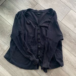 Black Long Sleeve Waffle Knit Tunic